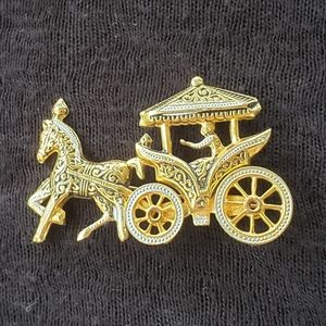 Vintage Damascene Horse and Carriage Pin, Spain